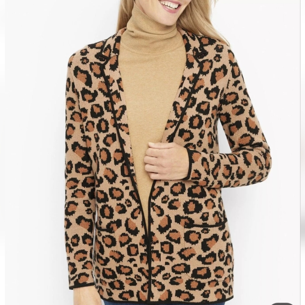 Talbots Open-Front Leopard Print Cardigan/Knit Bl… - image 1